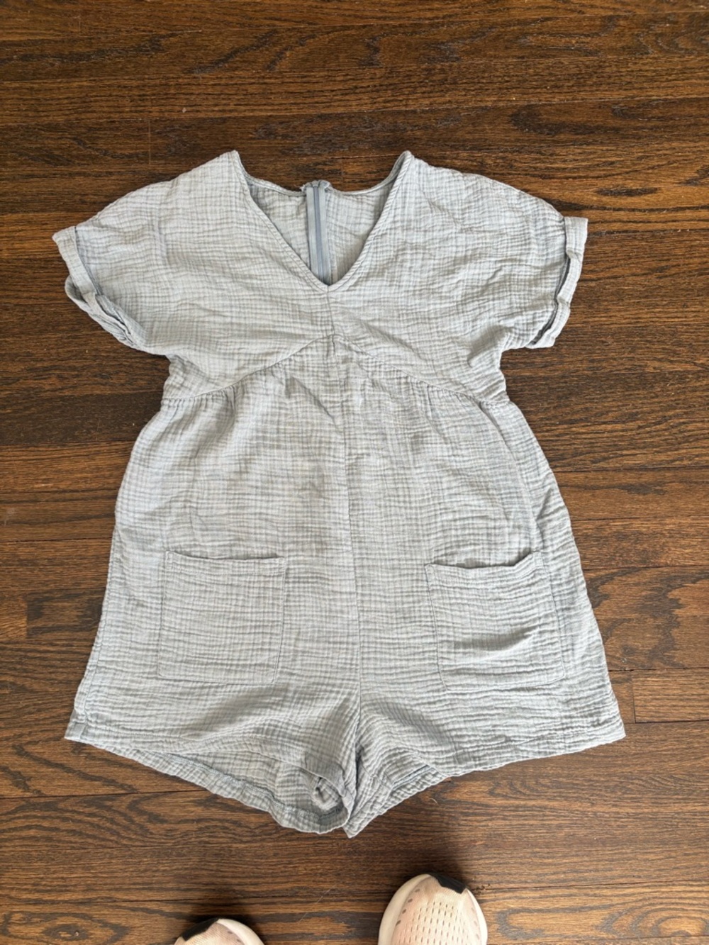 Light blue Gauze Short-Sleeve Romper Jumpsuit
